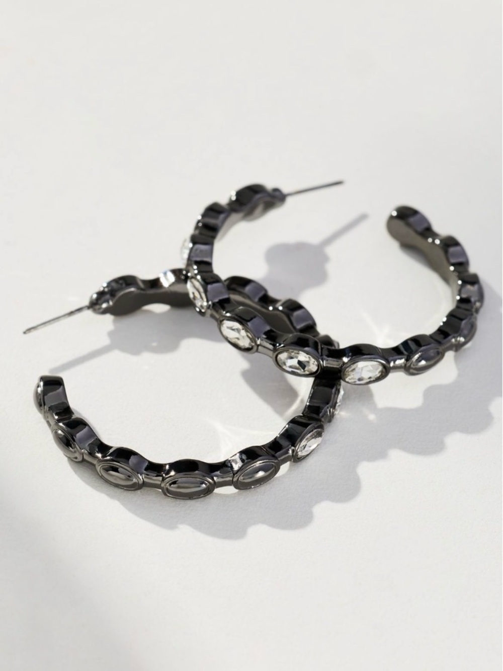 Anthropologie Wavy Crystal Hoop Earrings